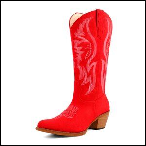 Women's Mid Calf Cowboy Boots Pointed Toe Chunky Heel Western